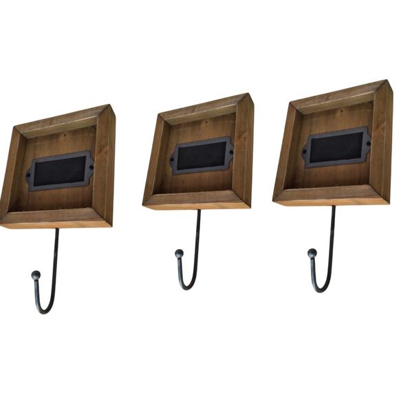 Lot of 3 New View Gifts & Accessories Rustic Wood Wall Hooks w Vinyl Label Area - Picture 1 of 5